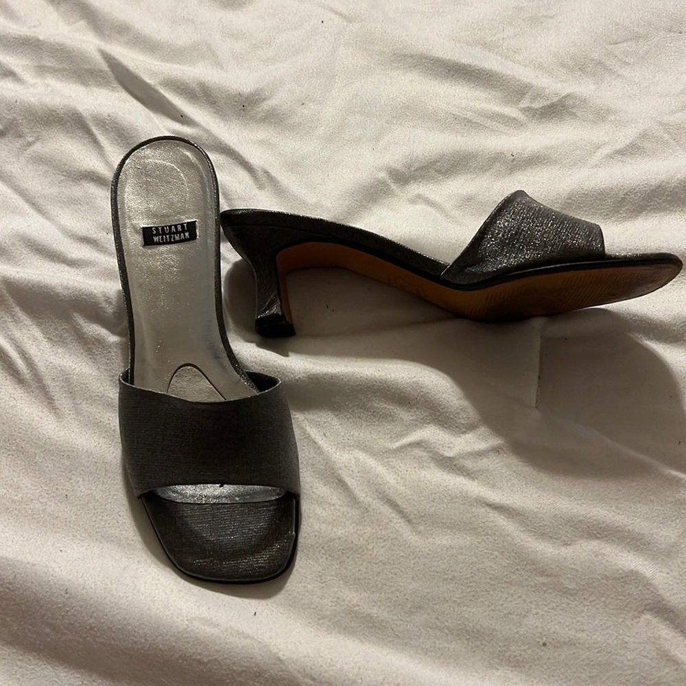Stuart Weitzman Pewter Metallic Slides - image 1